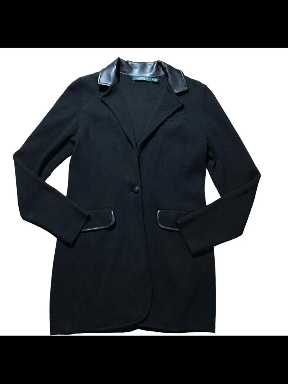 Lauren Ralph Lauren Black Blazer with Faux Leather-Trim Collar